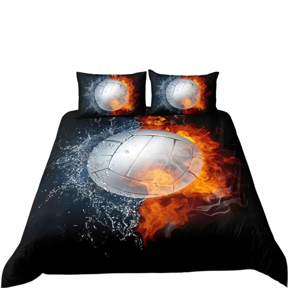 🏐Spike & Snooze! Fiery Volleyball Duvet Set for Sporty Kids - ThiGui