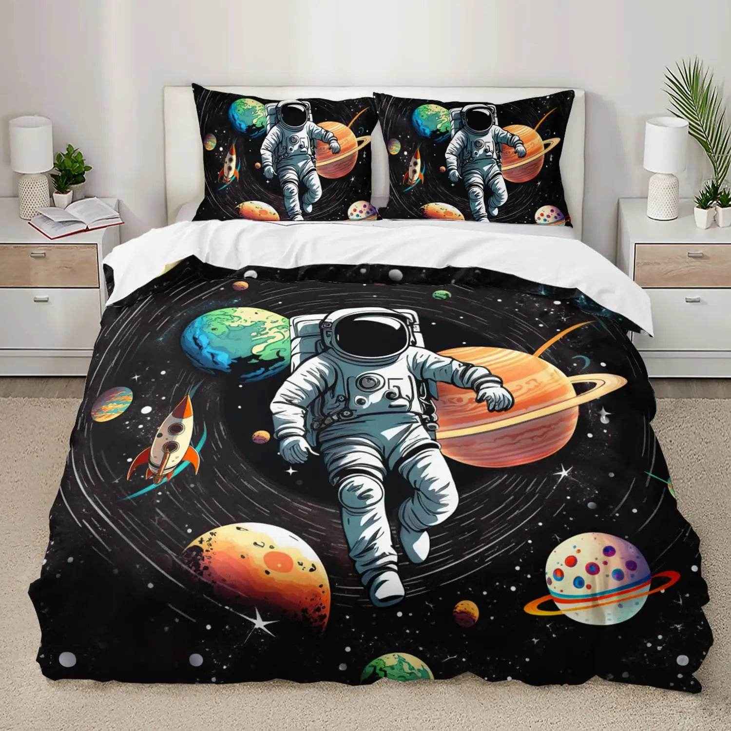 🛸 Cartoon Astronaut Duvet – Soft, Fun & Cozy Bedding for Space-Loving Kids! - ThiGui