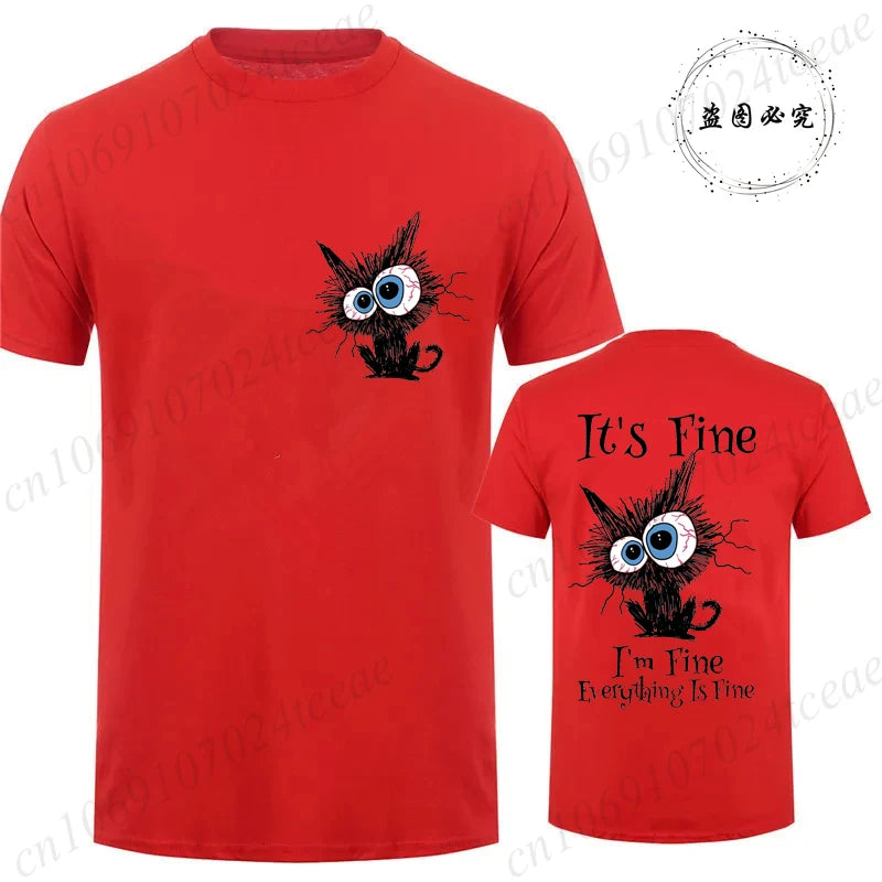 Everything Is Fine Black Cat Tee 🐾🔥 Fun & Comfy Unisex Graphic Shirt - ThiGui