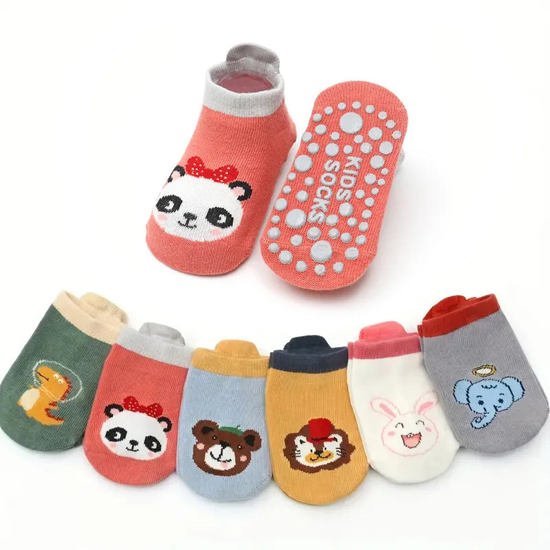 🧦🐻 6-Pair Cartoon Animal Socks – Comfy, Non-Slip, and Cute for Active Little Toes! 🎨🧒 - ThiGui