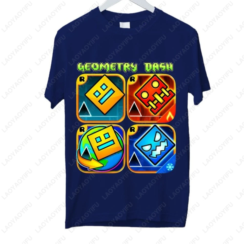 Dash Into Fun Geometry Dash Tee 🎮⚡ Cool 3D Gaming Cotton T-Shirt - ThiGui