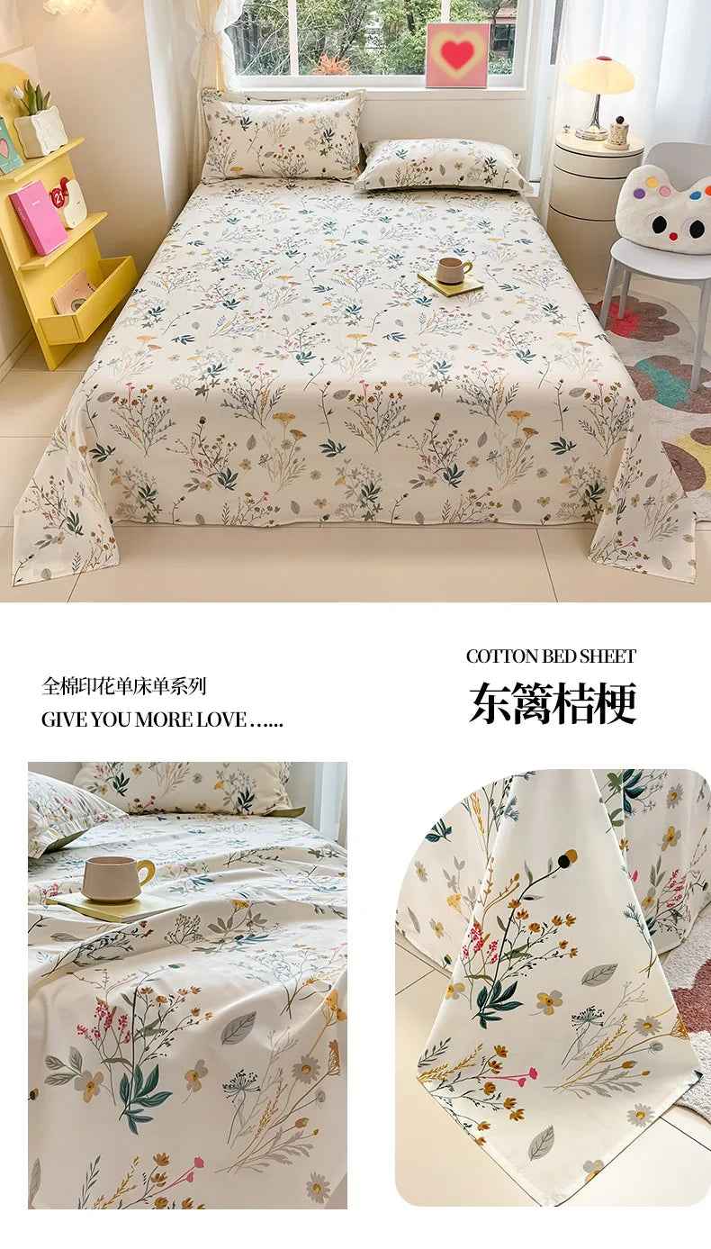 🛏️Fresh Flowers, Sweet Dreams – Soft Cotton Bed Sheet for Kids 🌸 - ThiGui