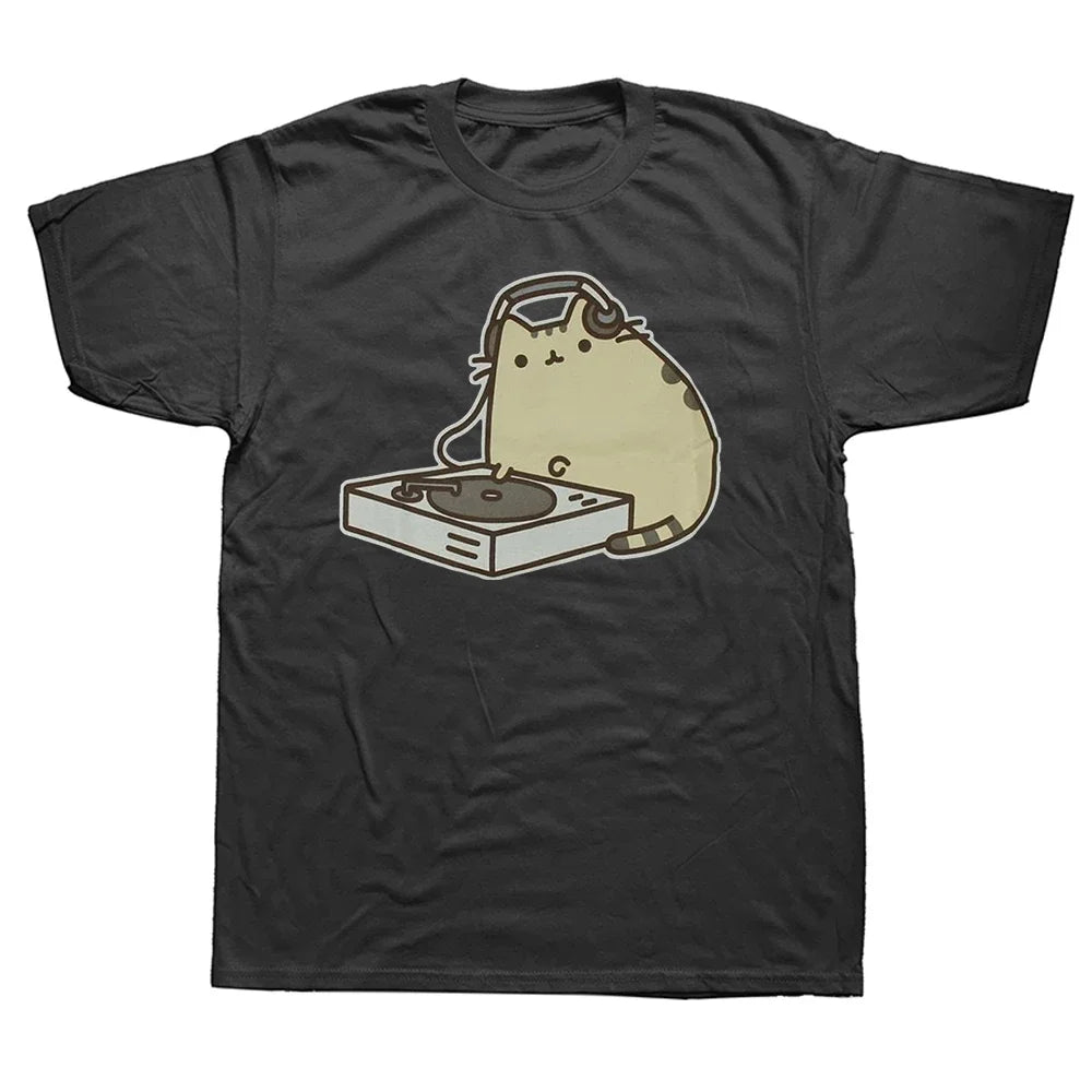 DJ Cat Graphic Tee 🎧🐱 Cool Summer Streetwear Cotton T-Shirt - ThiGui