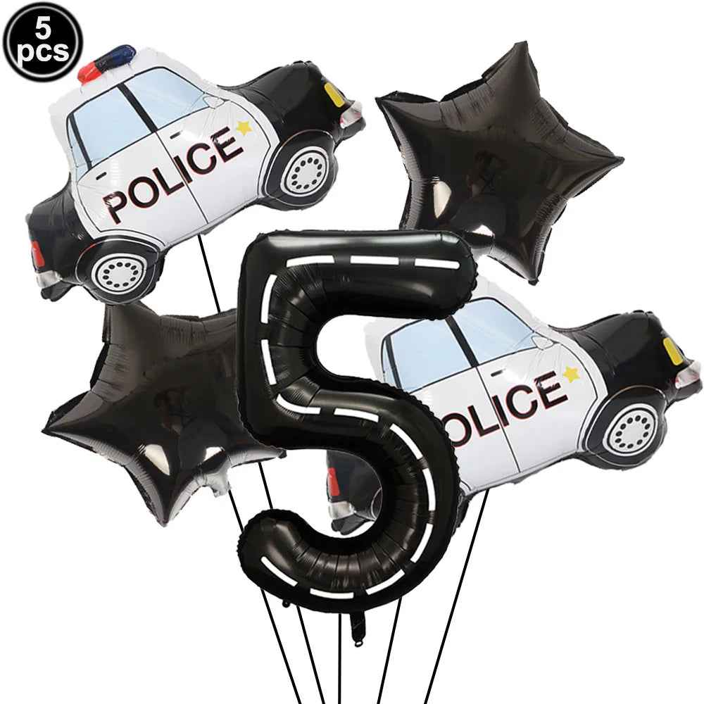🚓Zoom into Action! Police Car Birthday Balloon Set for Little Heroes Turning 4, 5 or 6! - ThiGui