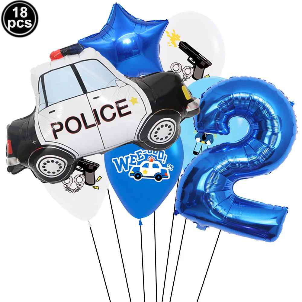 🚓Zoom into Action! Police Car Birthday Balloon Set for Little Heroes Turning 4, 5 or 6! - ThiGui