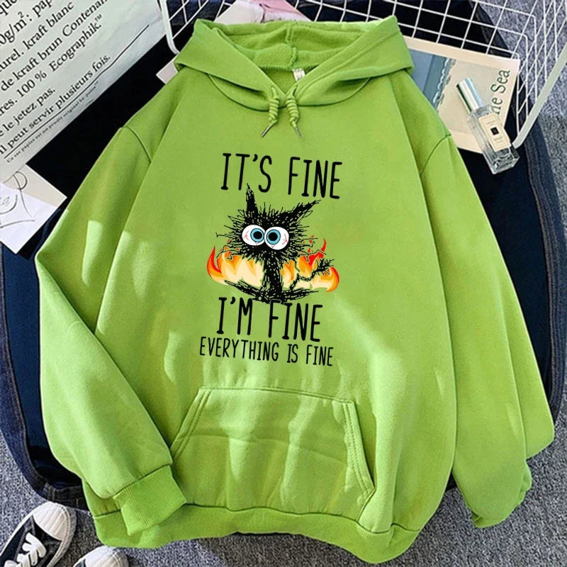Everything Is Fine Black Cat Tee 🐈‍⬛🔥 Fun & Quirky Unisex T-Shirt - ThiGui