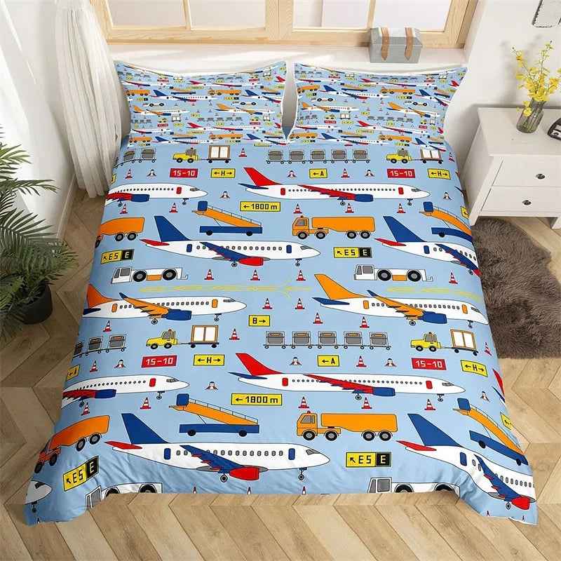 ✈️ Soaring into Sweet Dreams – Cartoon Airplane Bedding Set for Boys - ThiGui