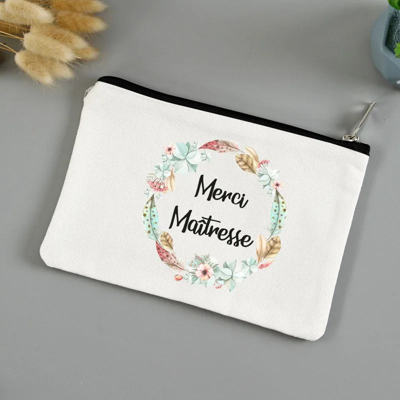 💄🖍️ Merci Maîtresse! Stylish Makeup & Pencil Pouch for Teacher Appreciation 💐🎁 - ThiGui