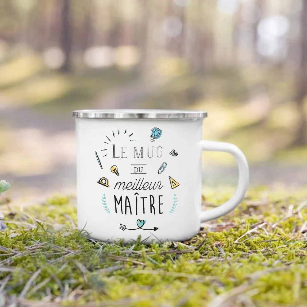 🍵🇫🇷 Merci Maîtresse! Enamel Mug Gift for Teachers with French Charm 🎁💐 - ThiGui