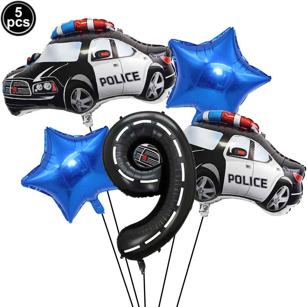 🚓Zoom into Action! Police Car Birthday Balloon Set for Little Heroes Turning 4, 5 or 6! - ThiGui