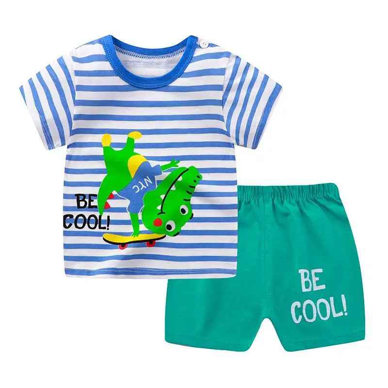 🌞 Too Cute to Miss! Cartoon Summer Tee + Shorts Set for Toddlers (2pcs) 🧒👕🩳 - ThiGui